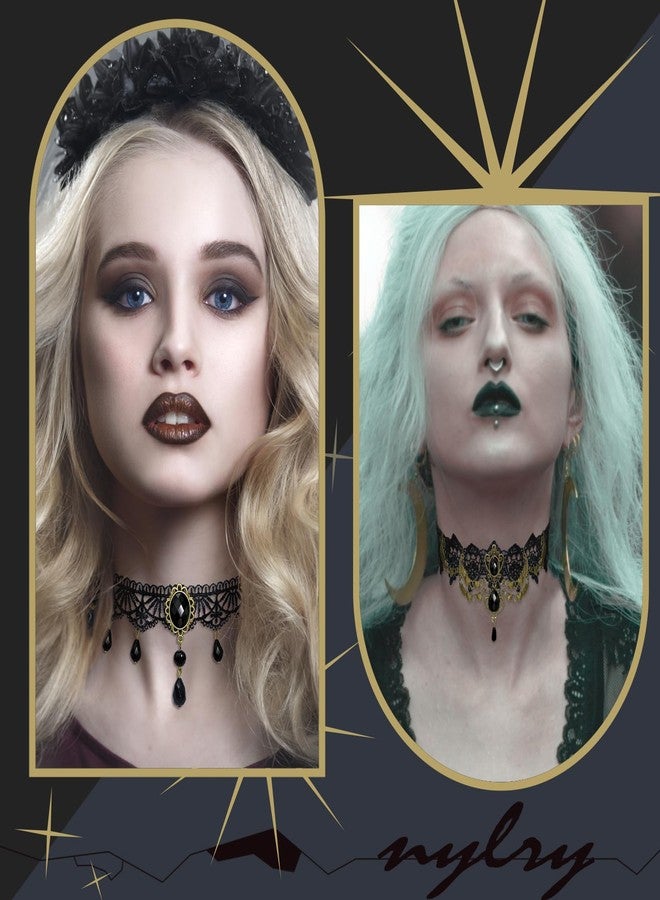 Nylry 3PCS Gothic Necklaces for Women Black Choker Collar Necklaces for Women Witch Goth Necklace Sexy Lace Choker Set Statement Punk Necklace Cosplay Vampire Accessories Gothic Halloween Jewelry-3pcs - Image 5